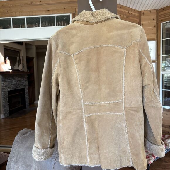 Barn Coat Women M Leather Suede & Fleece Shearling Lined Boho Vntg St Johns Bay - Picture 4 of 15